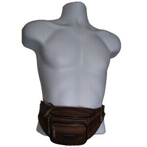 Nikos Leather Fanny Pack Multi Zippered Waist Bag Hip Belt Purse Black Pouch